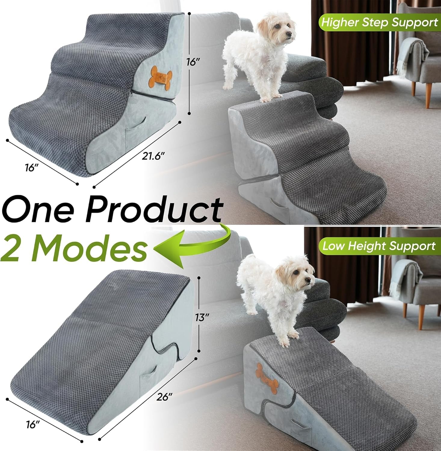 Dog Ramp for Bed Foldable 2 in 1 Stairs Foam Non Slip Pet Steps