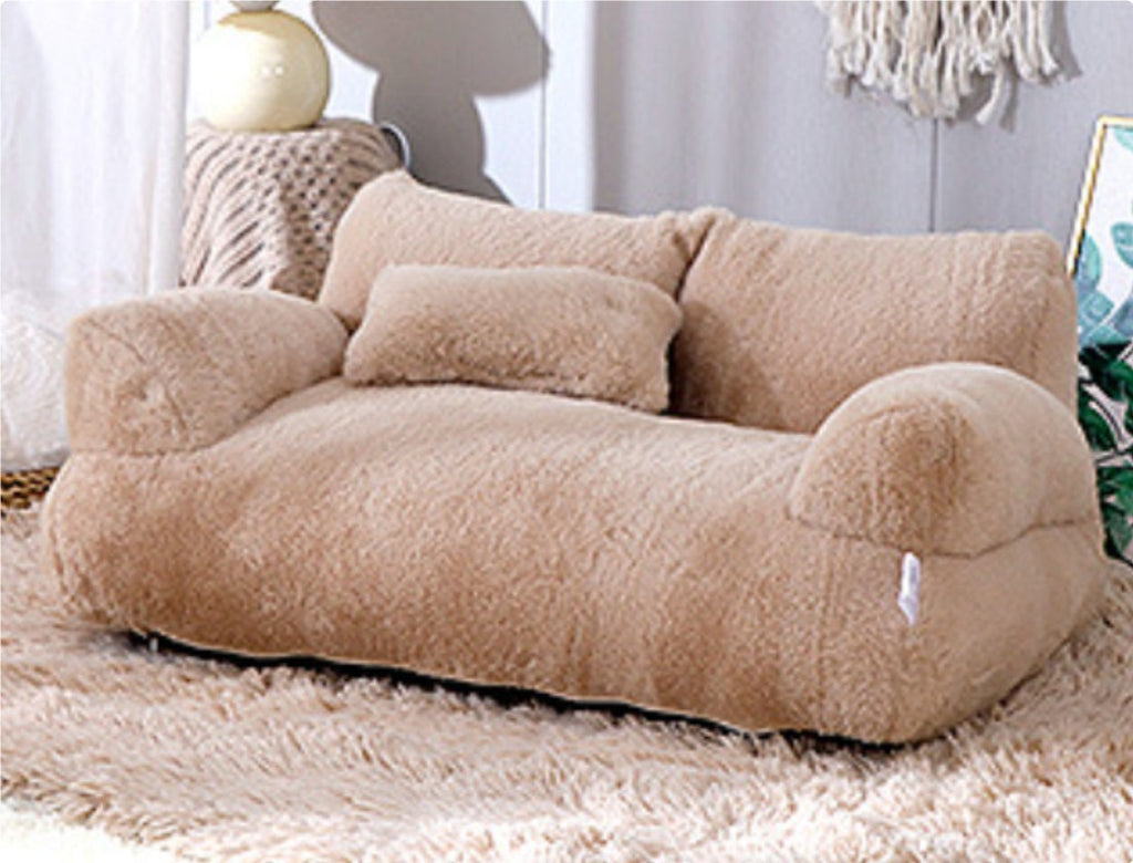 Luxury Plush Pet Sofa Bed with Pillow — 3 Colors, 4 Sizes