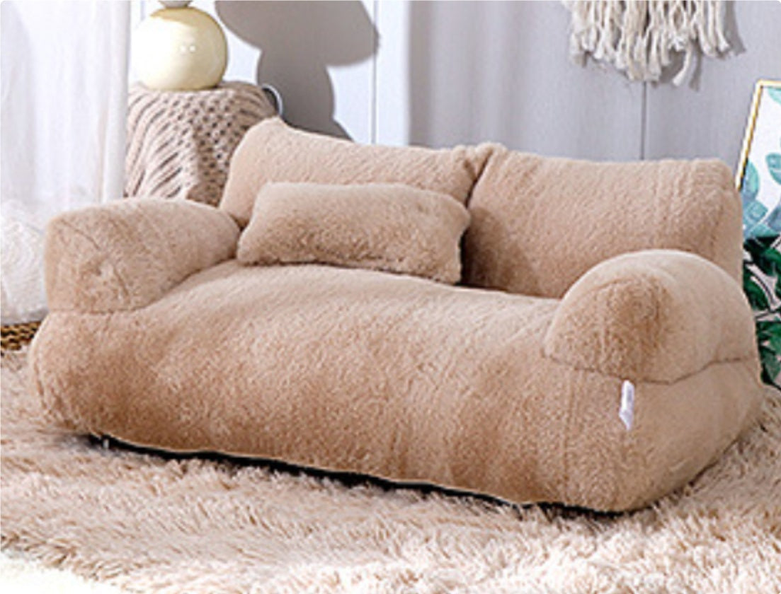 Luxury Plush Pet Sofa Bed with Pillow — 3 Colors, 4 Sizes