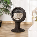 27 in Rattan Wicker Elevated Cat House Kitty Scratch House Pet Bed with Cushion