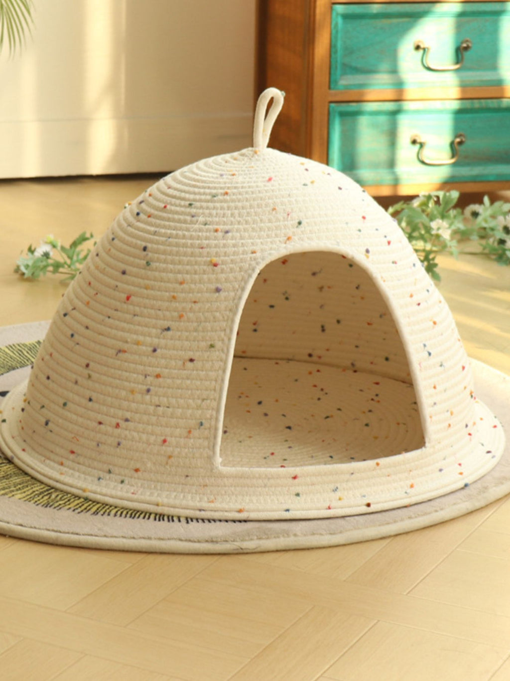 Cozy Rope Woven Cat Cave Bed with Handle