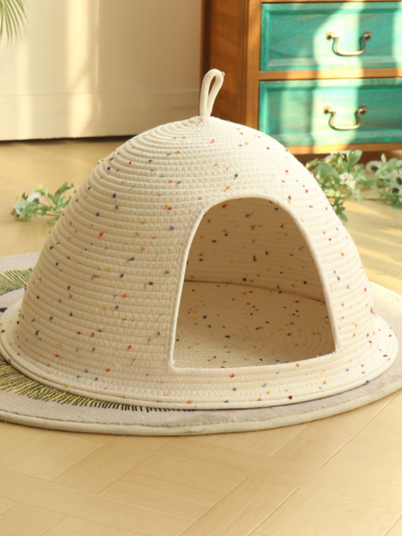 Cozy Rope Woven Cat Cave Bed with Handle