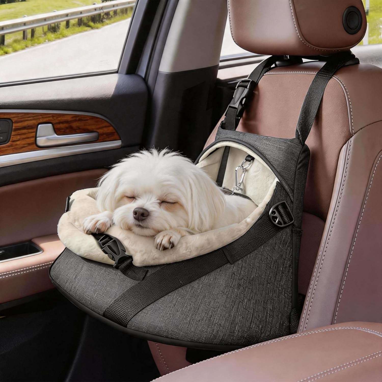 Small Dog Car Seat Booster PU Leather Travel Seat for Dogs up to 7lbs
