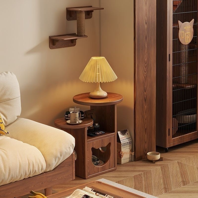 Solid Wood Nightstand Pine Cat Bed Storage Cabinet Side Cabinet Log-Style Home Pet Item