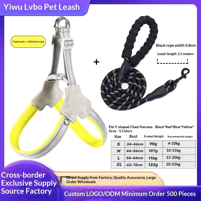 Dog Leash Wholesale Cross-Border New Vest-Style Harness Breathable Y-Shaped Reflective Thickened Outdoor Dog Walking Leash