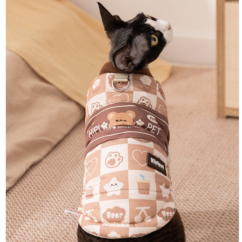 Thick And Warm Two-legged Cotton-padded Clothes For Cats In Autumn And Winter, Fully Printed Retro And Traceable Vests. Dog Pet Clothing