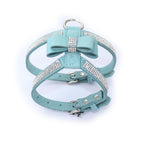 Suede Dog Harness & Leash Set – Rhinestone Bow, Soft & Elegant