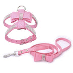 Suede Dog Harness & Leash Set – Rhinestone Bow, Soft & Elegant