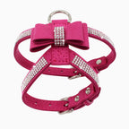Suede Dog Harness & Leash Set – Rhinestone Bow, Soft & Elegant