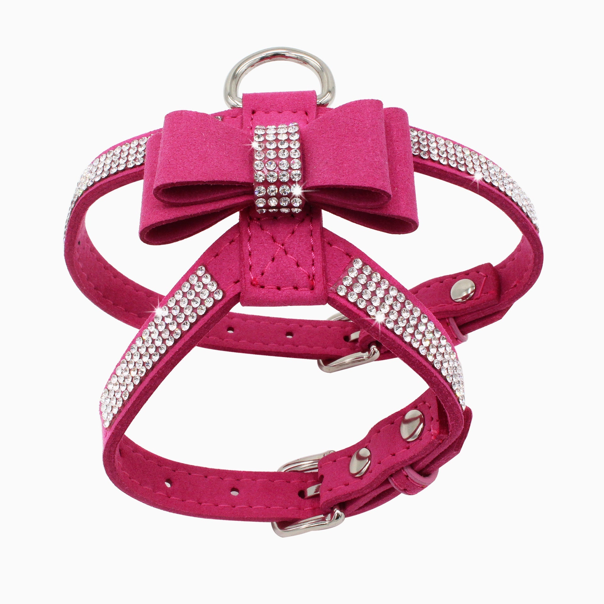 Suede Dog Harness & Leash Set – Rhinestone Bow, Soft & Elegant