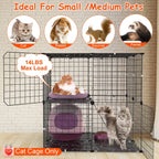 2Tier Cat Cage Playpen Indoor Pet Enclosures Kitten Kennel House Detachable Cat Crate with Climbing Ladder 2 Doors for 1-2 Cats for Ferret Squirrel Sm