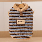 Autumn And Winter Dog Clothing, Warm Striped Lambskin Fleece Drawstring Two-legged Fleece, Small And Medium-sized Dog And Cat Pet Clothing