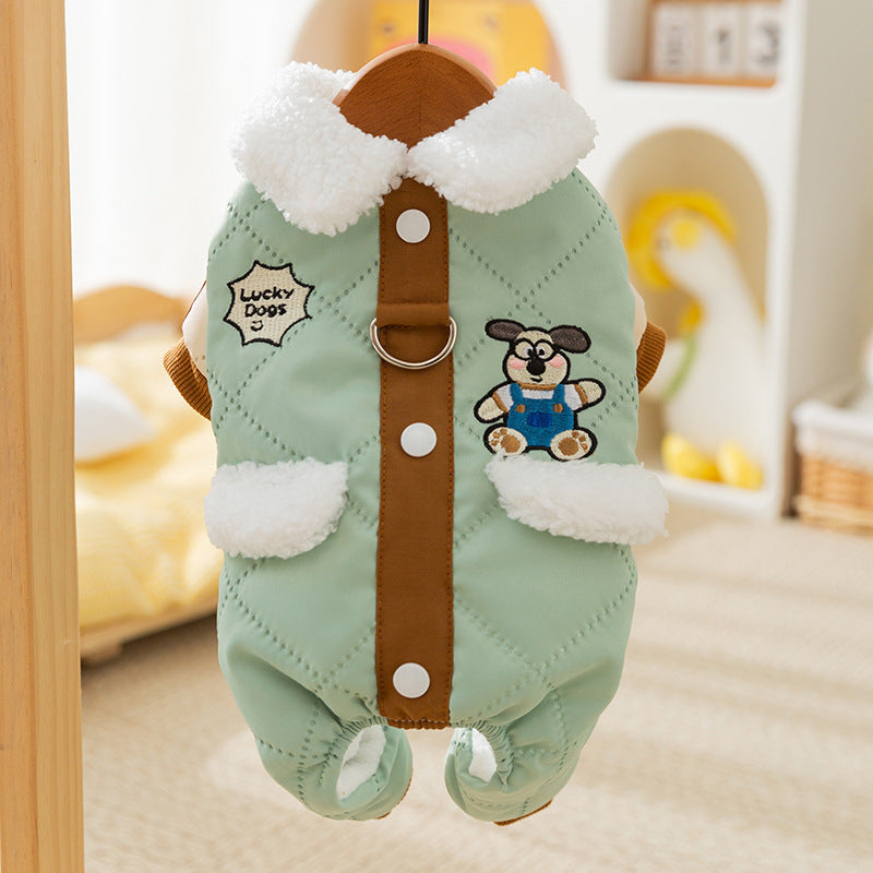 Warm And Thick Maillard Pocket Patch Four-legged Cotton Coat For Dogs In Autumn And Winter. Pet Clothing For Small And Medium-sized Dogs And Cats