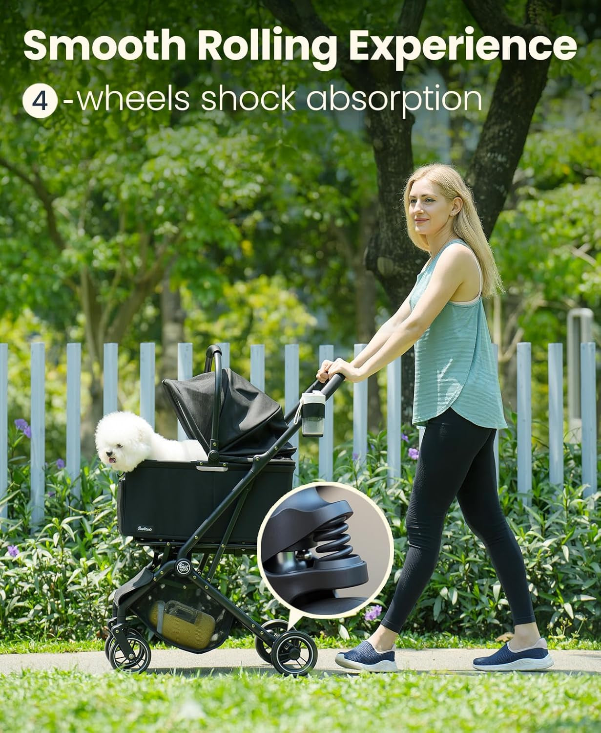Pet Stroller 4 Wheel Dog Cat Foldable Removable Carrier 33lb Black