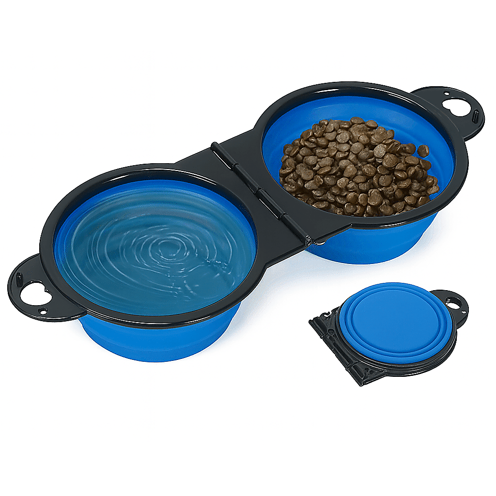2-in-1 Foldable Dual Pet Bowl | Portable Travel Feeding and Drinking Dish