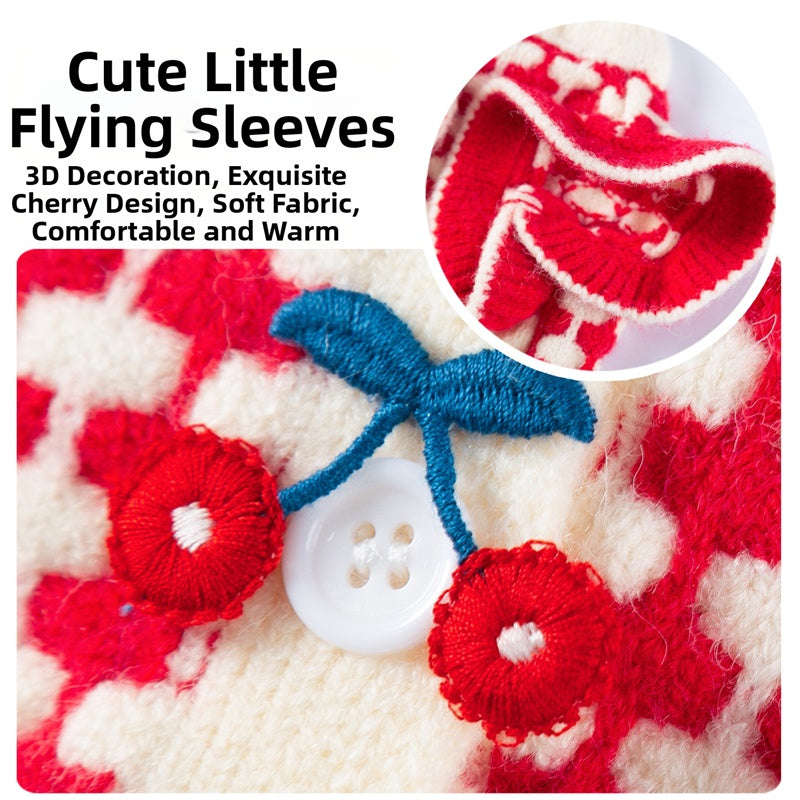 Cute Cherry Small Dog Sweater Soft Girl Dog Cardigan Clothes Turtleneck Warm Pet Puppy Knitted Pullover Princess Dogs Cats Outfits