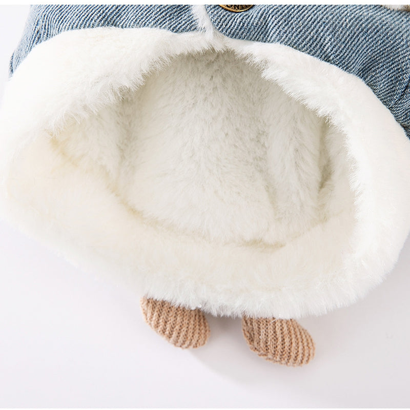 Autumn And Winter Korean-style Dog Pocket Three-dimensional Bear, Denim Towing Vest, Cat Cotton Coat, Warm Pet Dog Clothes