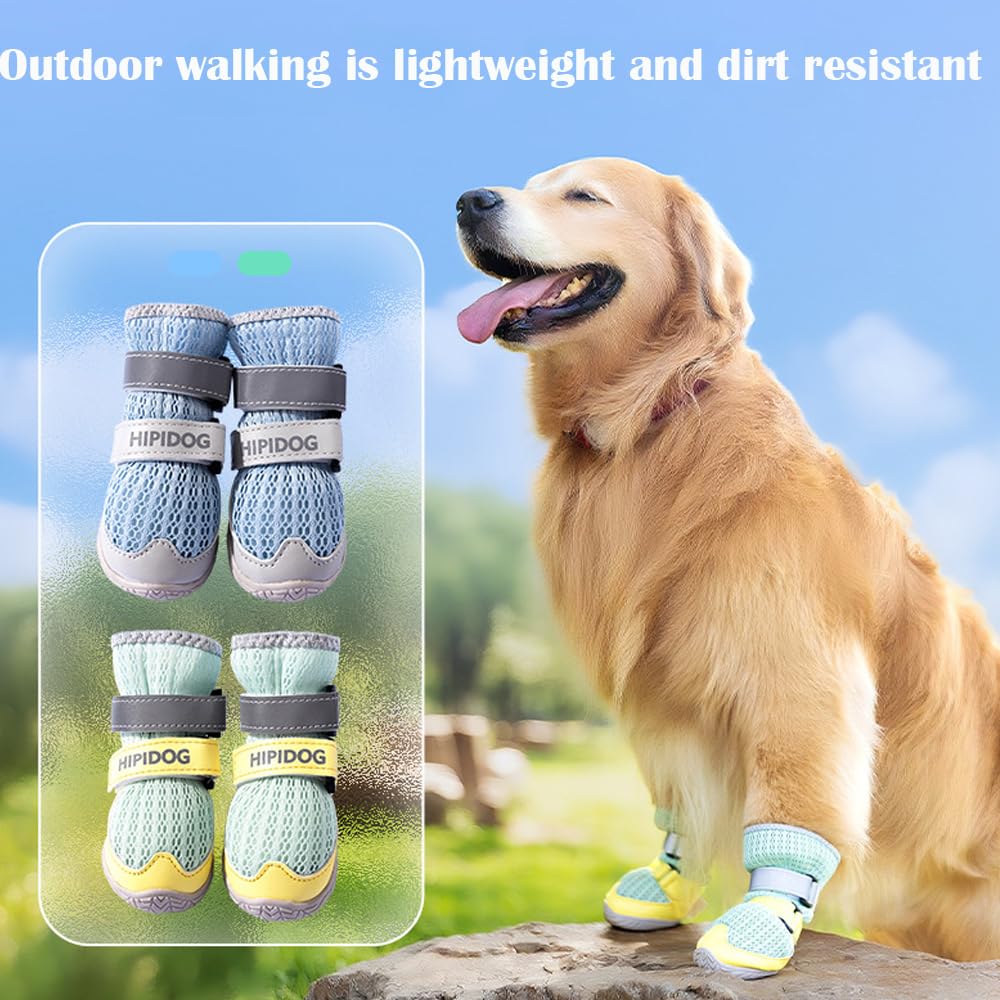 4PCS Dog Shoes For Large Small Medium Dogs,Dog Boots With Reflective Rugged Anti-Slip Sole And Skid-Proof,Breathable Dog Boots For Summer, Paw Protector For Outdoor Walking