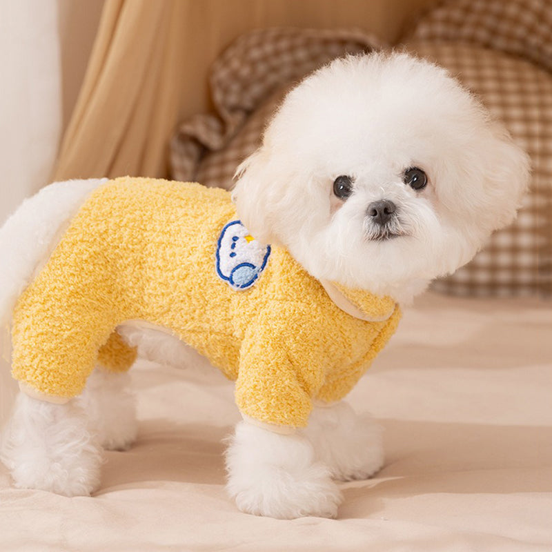 Dog Pajamas, Thick Plush Cartoon Work Clothes, Winter Pet Dog Clothes, Puppy One-piece Suits, Pet Cat Lapel Coats, Cute Girl Outfits For Puppies