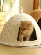 Cozy Rope Woven Cat Cave Bed with Handle