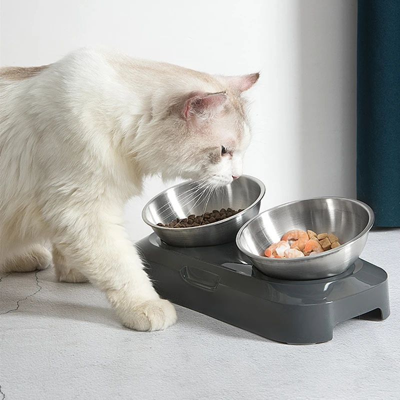 Easy To Clean Stainless Steel Cat Bowl Dog Food And Water Bowls With Stand Metal Cats Dogs Double Single Pet Feeding Feeder Bowl
