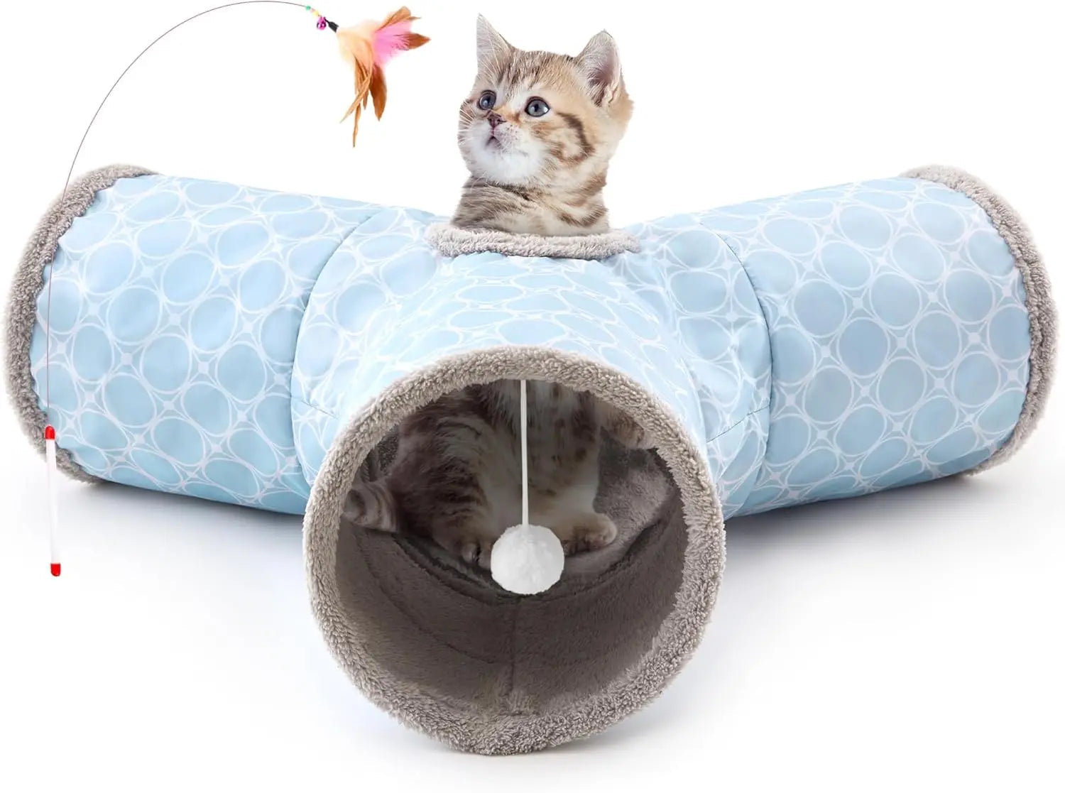 3-Way Collapsible Tunnel Cat Toy with Ball & Peek Hole for Indoor Cats & Kittens