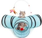 3-Way Collapsible Tunnel Cat Toy with Ball & Peek Hole for Indoor Cats & Kittens