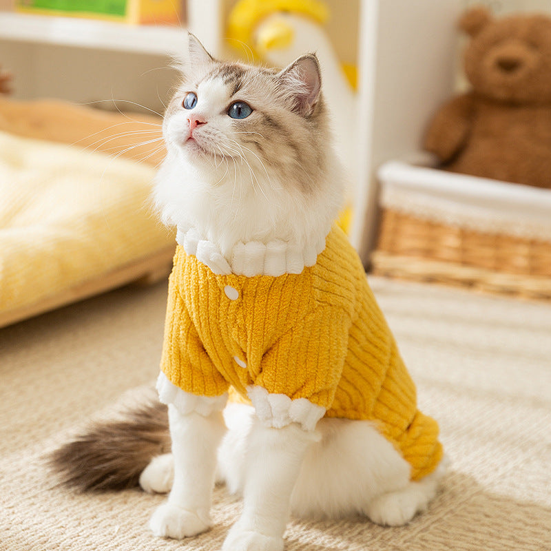 Simple Fabric Label Four-legged Fleece For Autumn And Winter Cats, Warm And Thick Teddy Dog Pet Clothes For Hairless Cats
