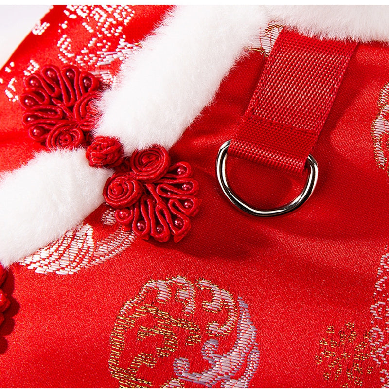Autumn And Winter New Year's Clothes For Cats And Dogs, Festive Chinese-style Brocade Two-legged Cotton-padded Jackets, Blue Cat And Kitten Tang Suits And Vests
