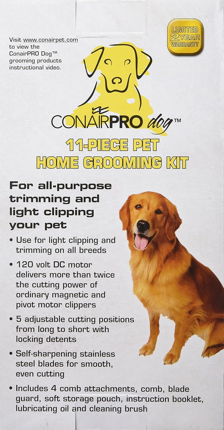 ConairPRO Dog Cat 11-Piece Grooming Kit - Professional Home Clipper All Breeds