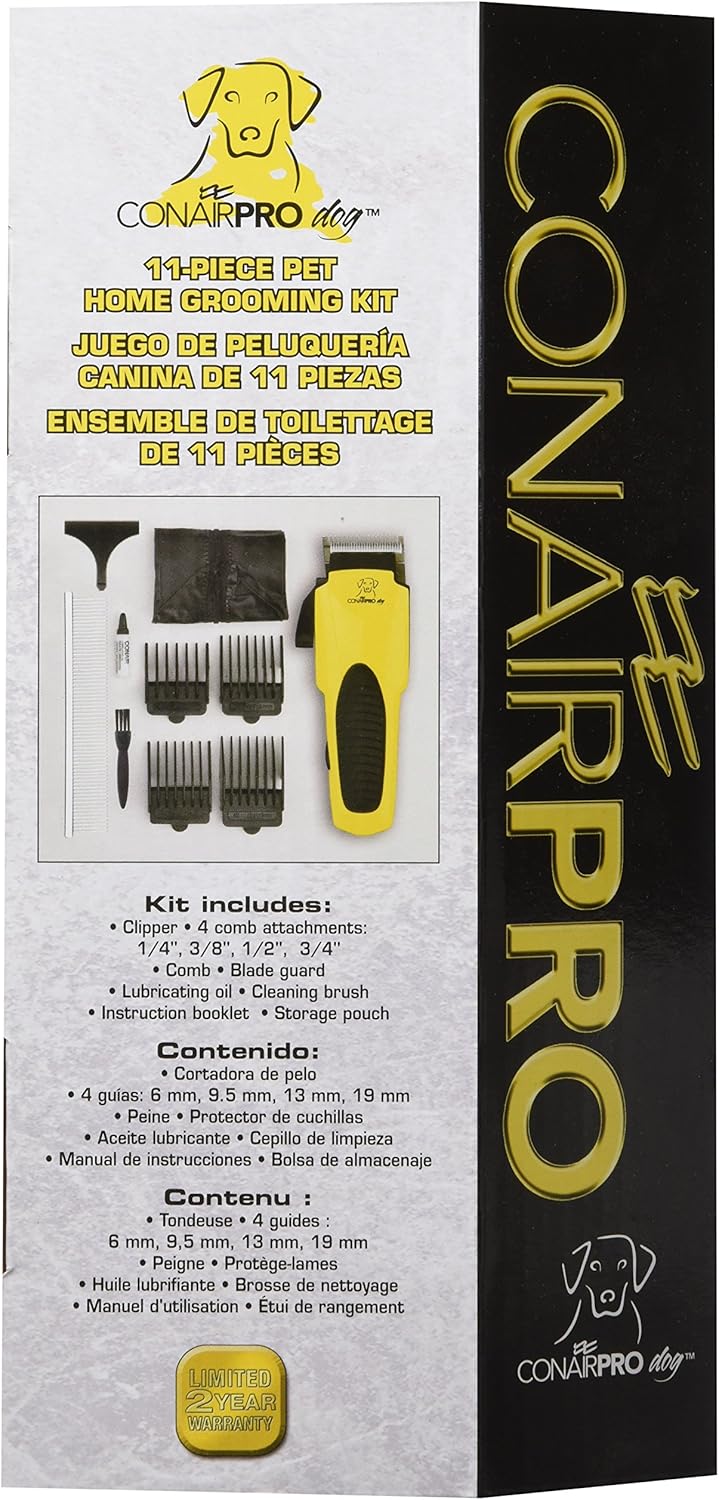 ConairPRO Dog Cat 11-Piece Grooming Kit - Professional Home Clipper All Breeds
