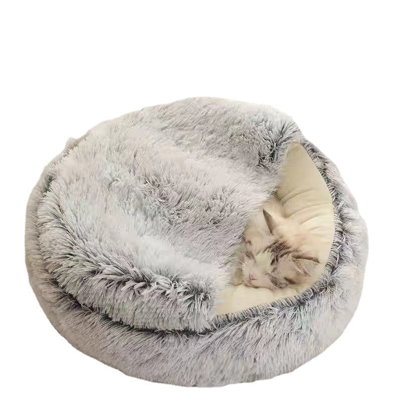 Semi-Enclosed Long Plush Pet Bed — 5 Colors, 4 Sizes
