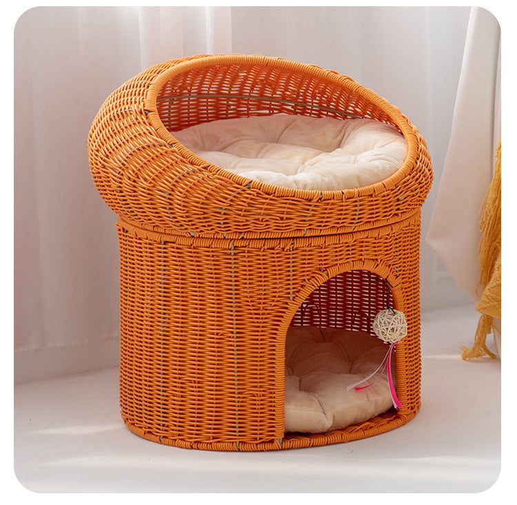 Woven Rattan Double-layer Cat Bed