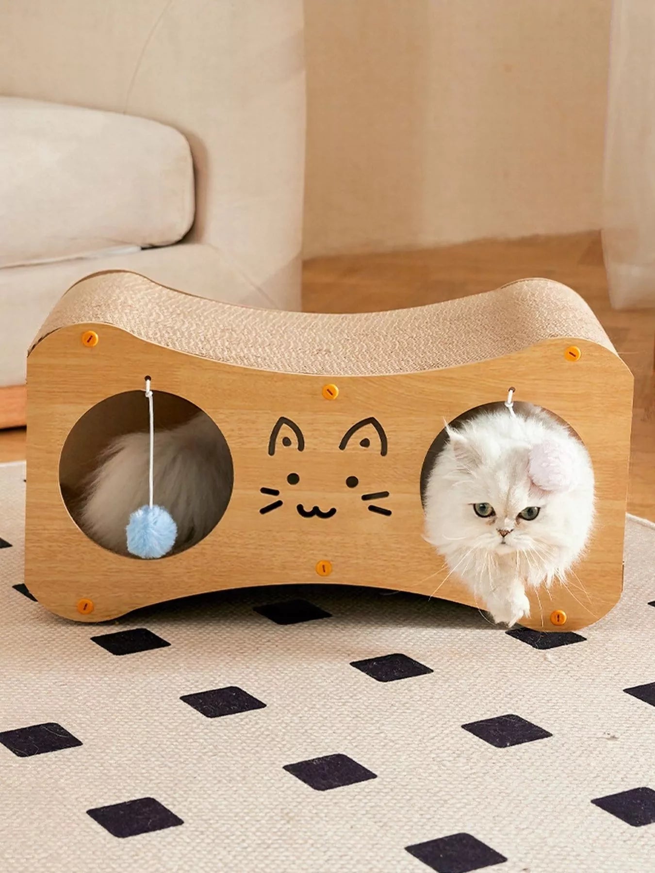 Interactive Cat Scratcher Lounge Bed with Toy Balls