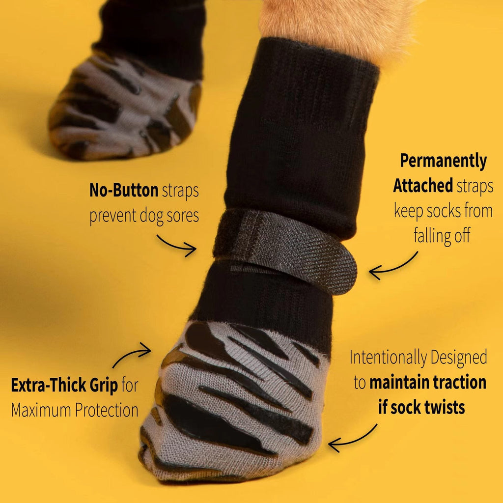 Dog & Cat Waterproof Sock Shoes 4-Pack — 2 Patterns, Sizes XS–XL