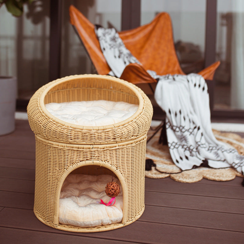 Woven Rattan Double-layer Cat Bed