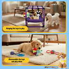 Indoor Puppy Play Gym with Hammock 8 Toys Dog Enrichment Activity Center