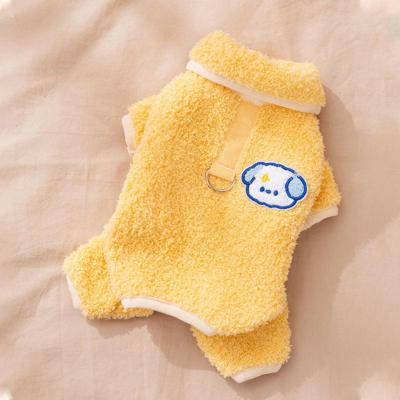 Dog Pajamas, Thick Plush Cartoon Work Clothes, Winter Pet Dog Clothes, Puppy One-piece Suits, Pet Cat Lapel Coats, Cute Girl Outfits For Puppies