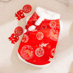 Autumn And Winter New Year's Clothes For Cats And Dogs, Festive Chinese-style Brocade Two-legged Cotton-padded Jackets, Blue Cat And Kitten Tang Suits And Vests