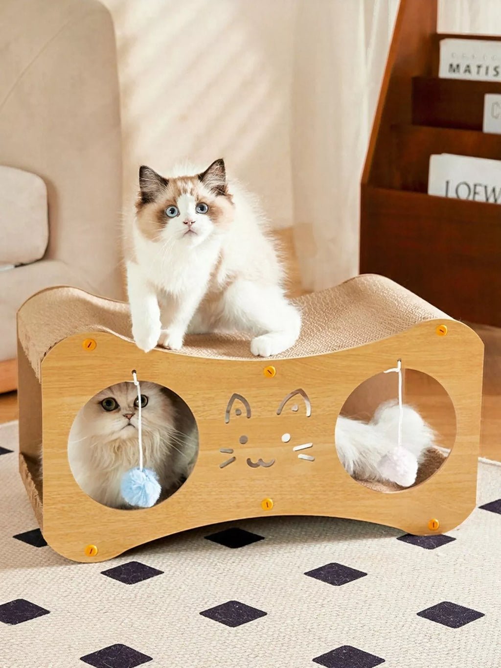 Interactive Cat Scratcher Lounge Bed with Toy Balls