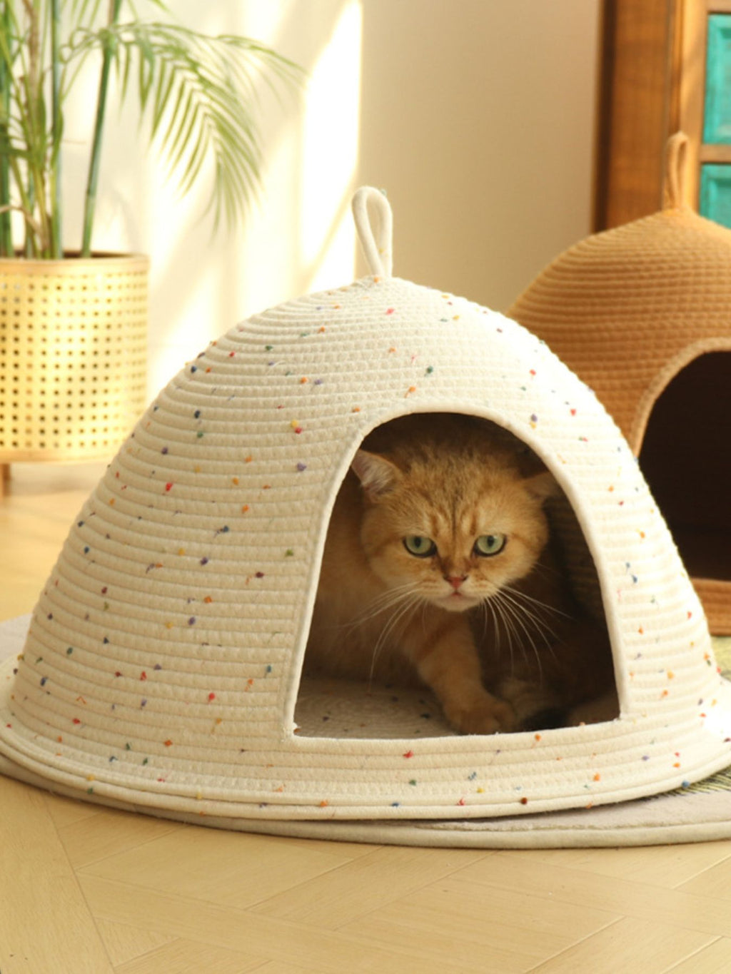 Cozy Rope Woven Cat Cave Bed with Handle