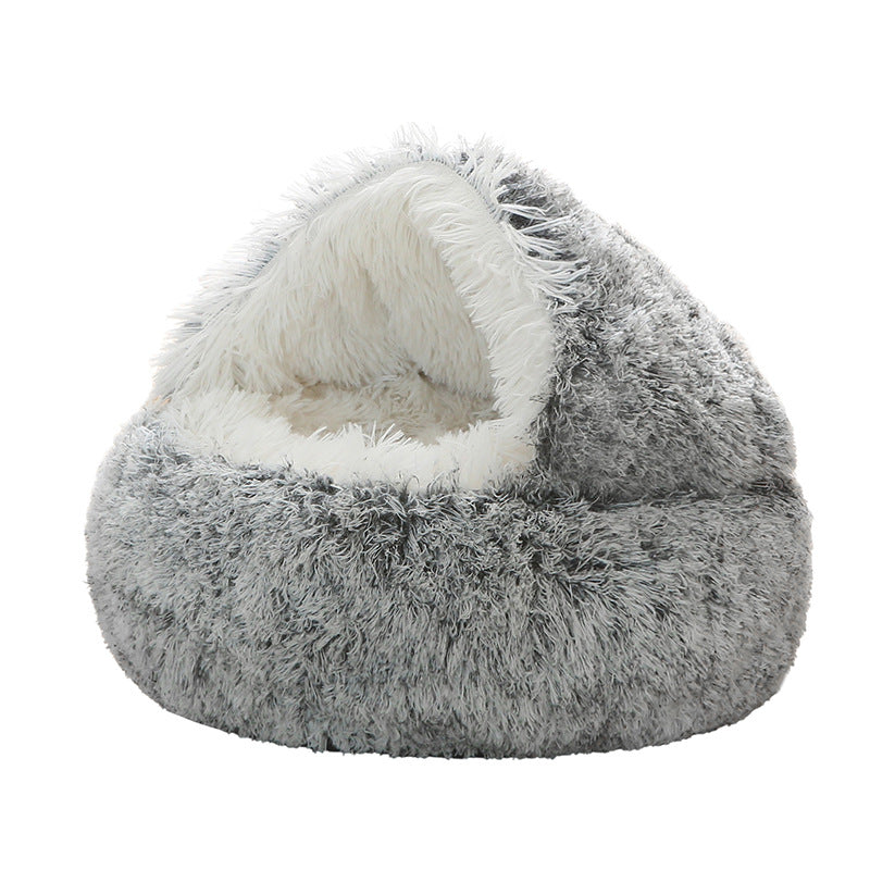 Semi-Enclosed Long Plush Pet Bed — 5 Colors, 4 Sizes