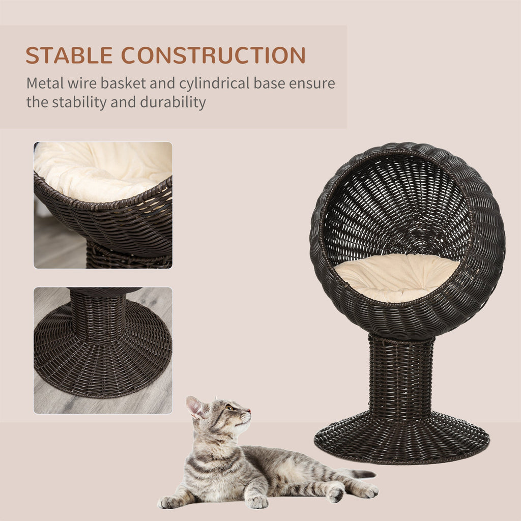 27 in Rattan Wicker Elevated Cat House Kitty Scratch House Pet Bed with Cushion
