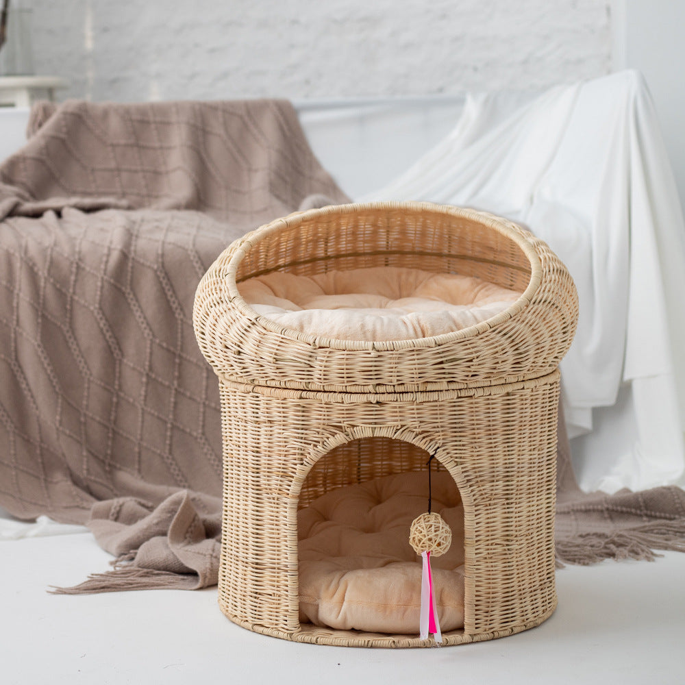 Woven Rattan Double-layer Cat Bed