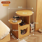 Solid Wood Nightstand Pine Cat Bed Storage Cabinet Side Cabinet Log-Style Home Pet Item