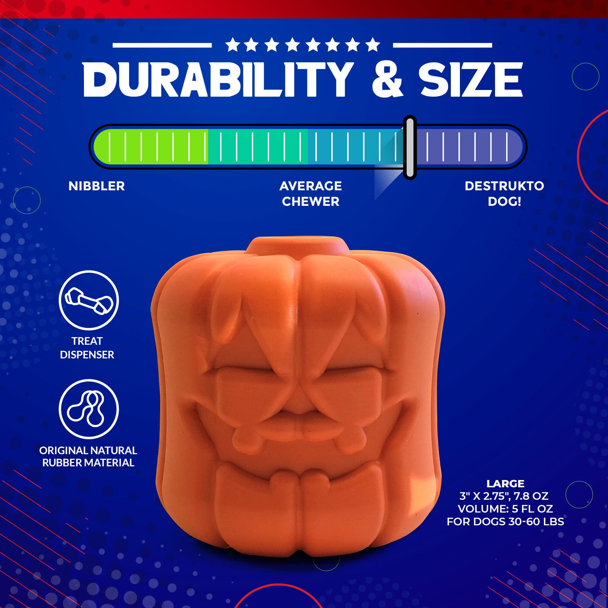 Jack O' Lantern Dog Toy - Durable Halloween Chew Toy for Large Dogs | USA Made