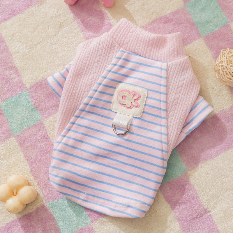 Cute Striped Dog Shirts With Belt Loops, Soft Knitted Pet Clothes For Puppies And Cats, Fashionable Puppy Clothing
