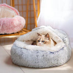 Semi-Enclosed Long Plush Pet Bed — 5 Colors, 4 Sizes