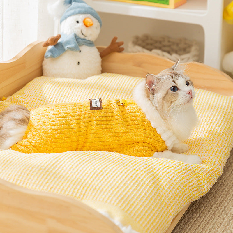 Simple Fabric Label Four-legged Fleece For Autumn And Winter Cats, Warm And Thick Teddy Dog Pet Clothes For Hairless Cats