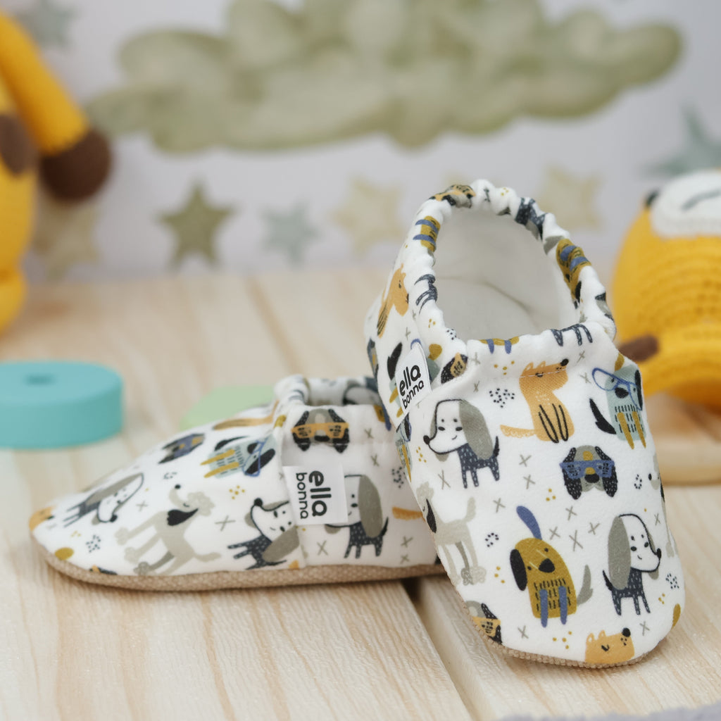 Ella Bonna Non-Slip Sole Dogs Patterned Baby Booties, Home Boot Slippers Nursery Shoes
